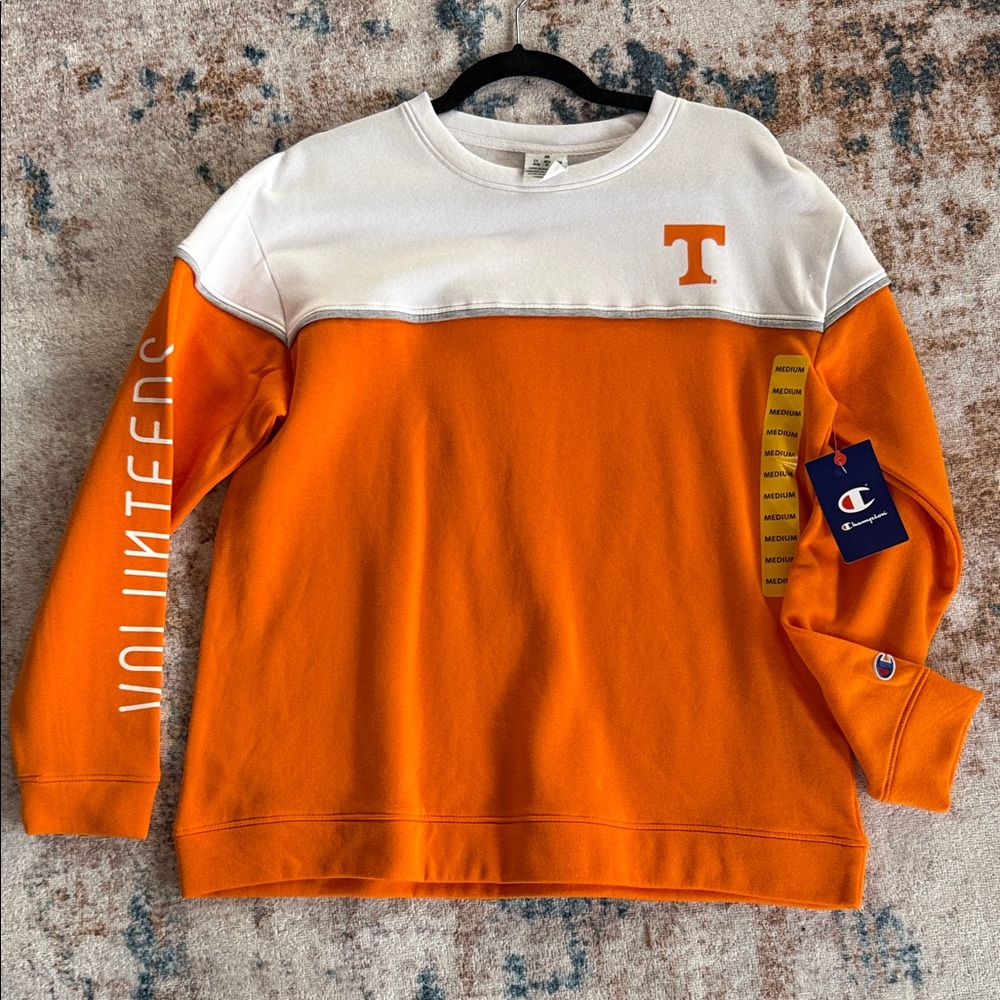 Champion Men's Bold Orange and White Crewneck Sweater